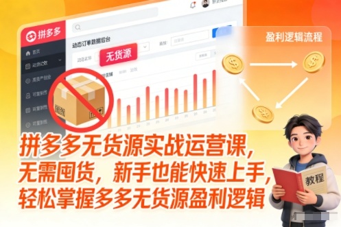 拼多多无货源实战运营课，无需囤货，新手也能快速上手，轻松掌握多多无货源盈利逻辑-创业信息网