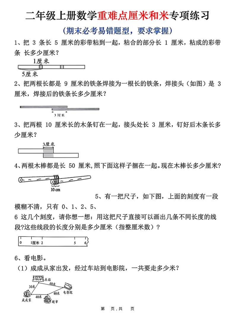 二上数学重难点厘米和米应用题易错专项练习（含答案10页）-创业信息网