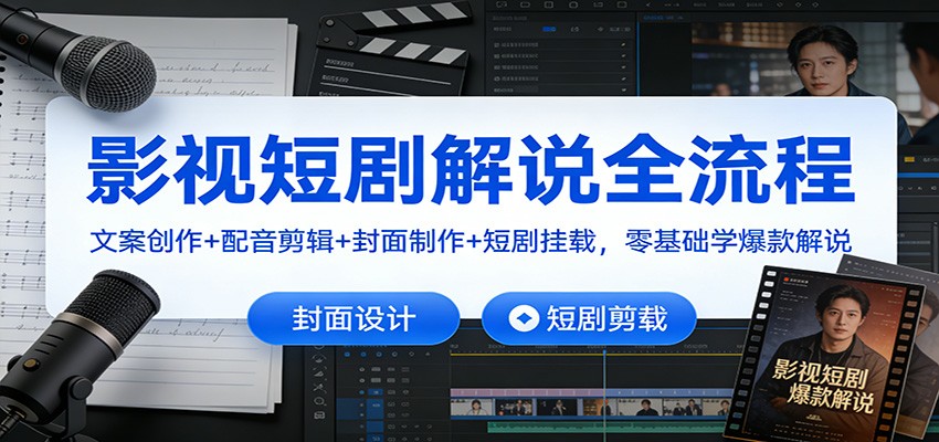 影视短剧解说全流程：文案创作+配音剪辑+封面制作+短剧挂载，零基础学爆款解说-创业信息网