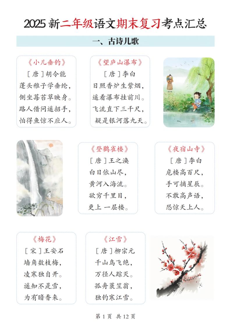 2025新二上语文期末复习考点汇总12页-创业信息网
