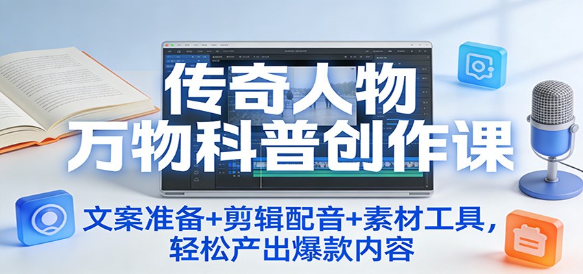 传奇人物万物科普创作课：文案准备+剪辑配音+素材工具，轻松产出爆款内容-创业信息网