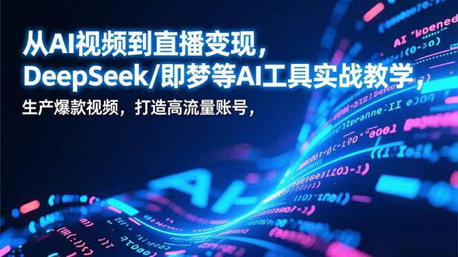 从AI视频到直播变现,DeepSeek/即梦等AI工具实战教学,生产爆款视频,打造高流量账号