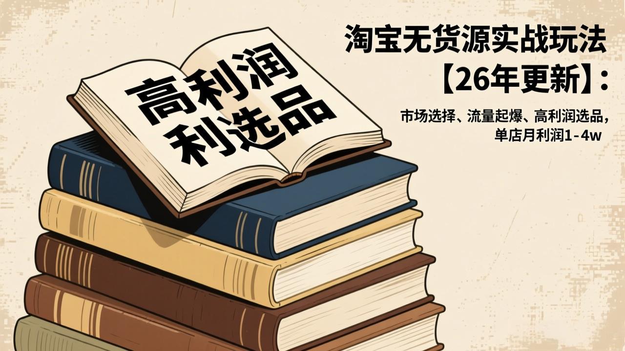 淘宝无货源实战玩法【26年更新】:市场选择、流量起爆、高利润选品,单店月利润1-4w