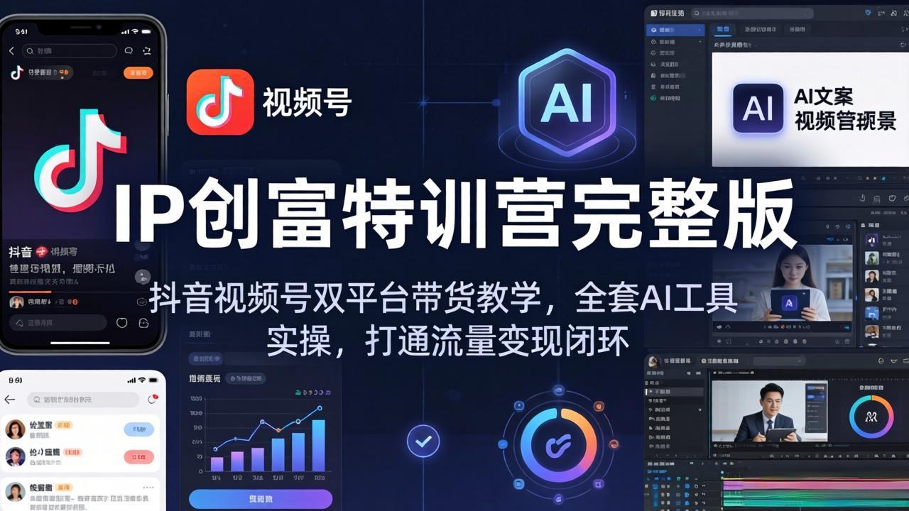 IP创富特训营完整版:抖音视频号双平台带货教学,全套AI工具实操,打通流量变现闭环