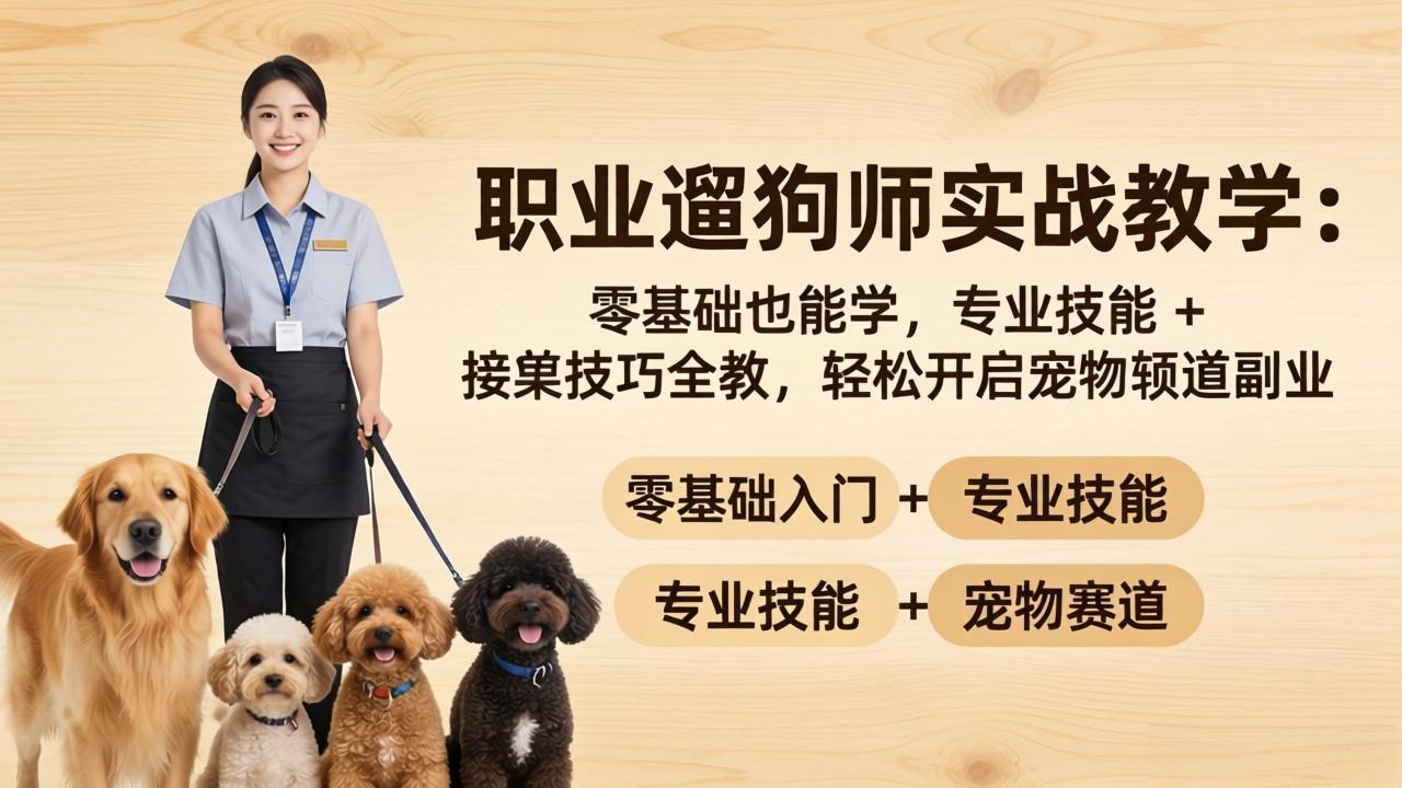 职业遛狗师实战教学:零基础也能学,专业技能 + 接单技巧全教,轻松开启宠物赛道副业