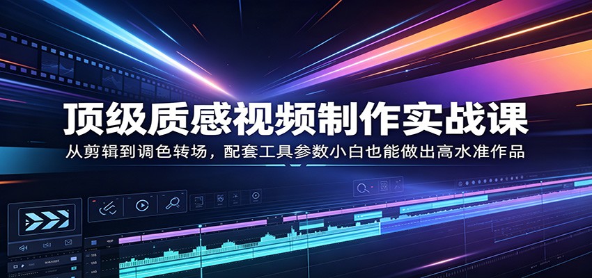 顶级质感视频制作实战课：从剪辑到调色转场，配套工具参数小白也能做出高水准作品-创业信息网
