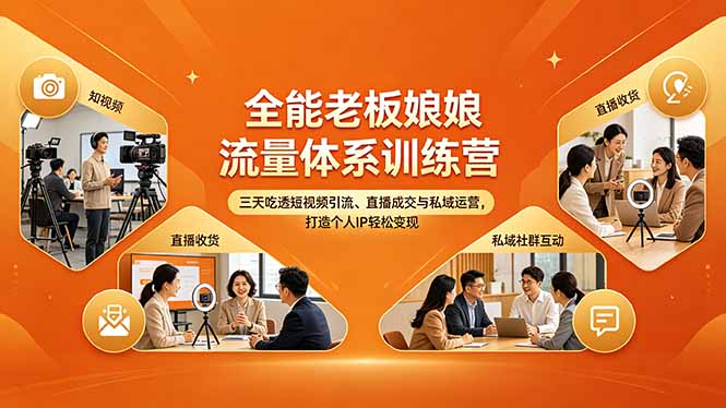 全能老板娘流量体系训练营，三天吃透短视频引流、直播成交与私域运营，打造个人IP轻松变现-创业信息网