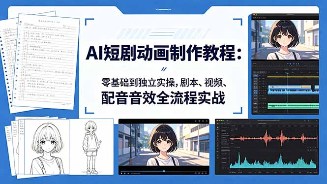 AI短剧动画制作教程:零基础到独立实操,剧本、视频、配音音效全流程实战