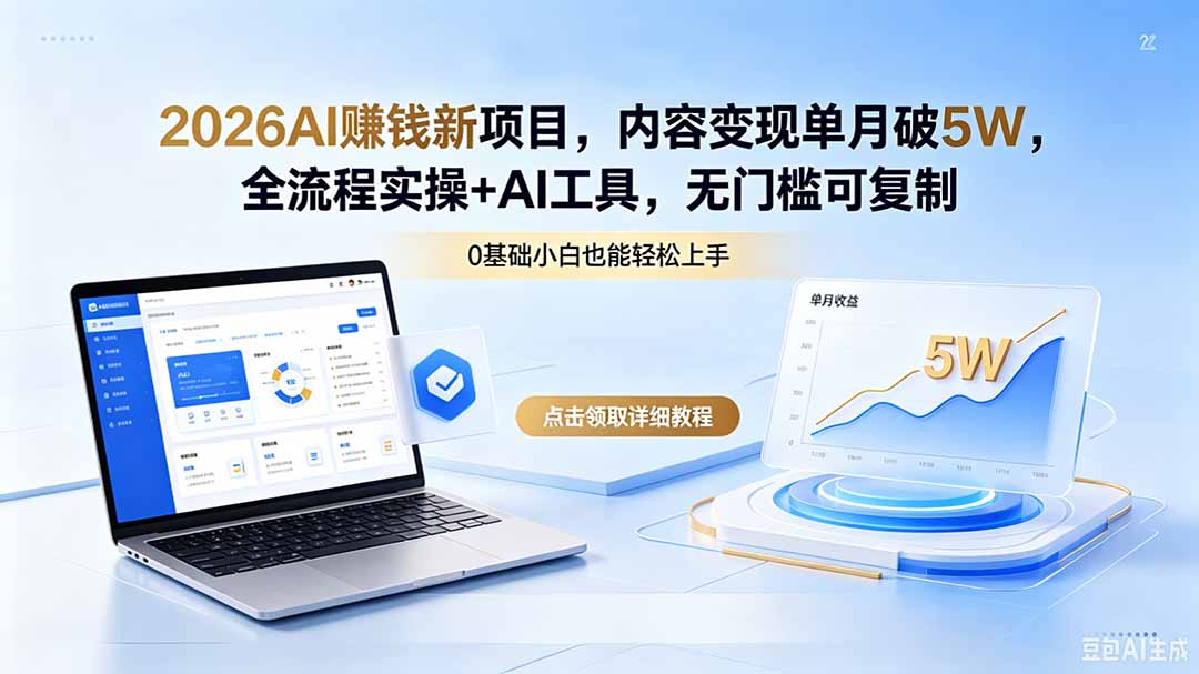 2026AI赚钱新项目,内容变现单月破5W,全流程实操+AI工具,无门槛可复制