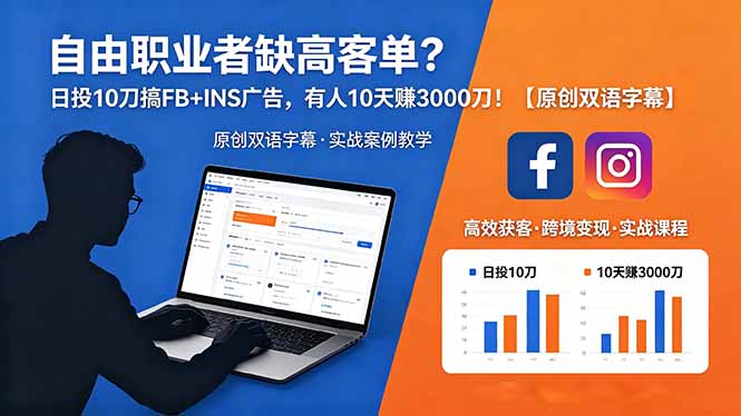 自由职业者缺高客单?日投 10 刀搞 FB+INS 广告,有人 10 天赚 3000 刀!【原创双语字幕】
