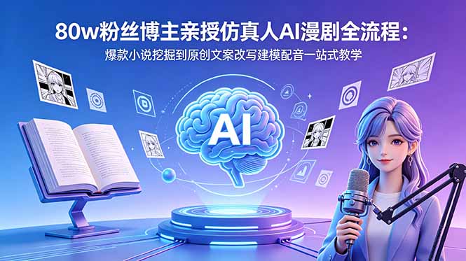 80w粉丝博主亲授仿真人AI漫剧全流程:爆款小说挖掘到原创文案改写建模配音一站式教学