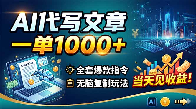 AI代写文章,一单1000+,全套爆款指令+无脑复制玩法,当天见收益!
