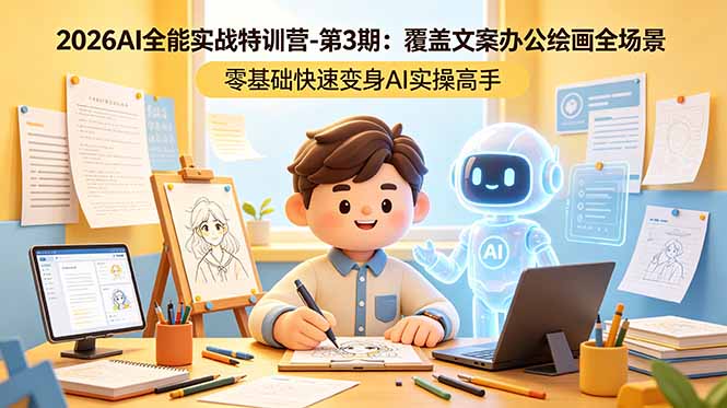 2026AI全能实战特训营-第3期:覆盖文案办公绘画全场景 零基础快速变身AI实操高手