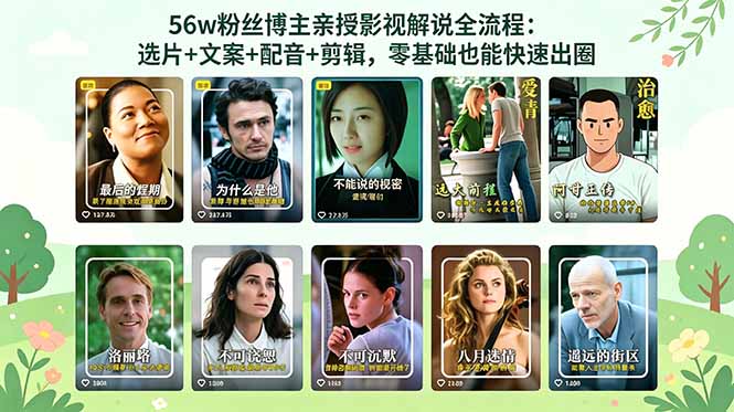 56万粉丝博主亲授影视解说全流程:选片+文案+配音+剪辑,零基础也能快速出圈
