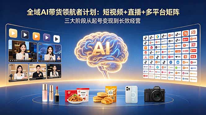 全域AI带货领航者计划:短视频+直播+多平台矩阵,三大阶段从起号变现到长效经营