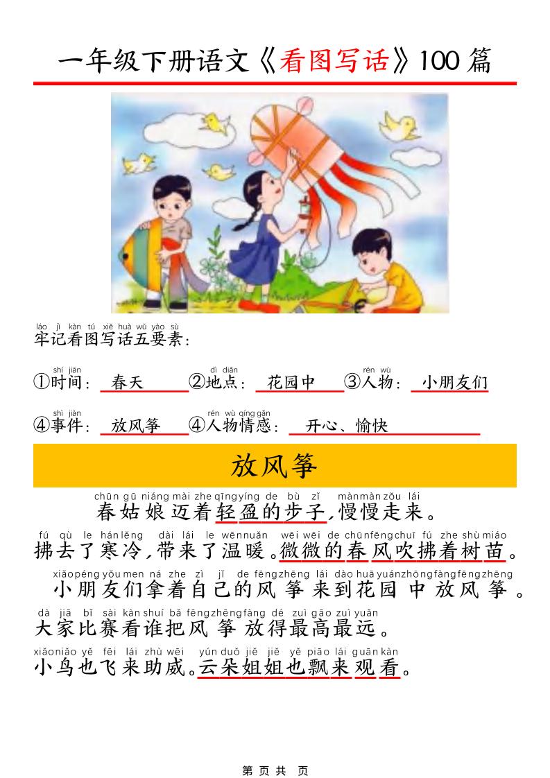 一年级下语文看图写话五要素训练-创业信息网