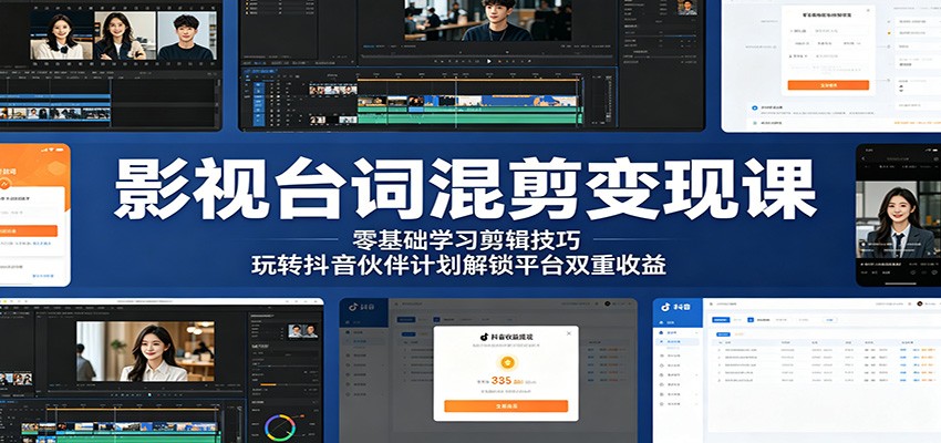 影视台词混剪变现课:零基础学习剪辑技巧,玩转抖音伙伴计划解锁平台双重收益-创业信息网