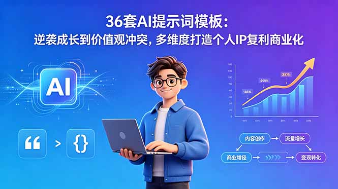 36套AI提示词模板:逆袭成长到价值观冲突,多维度打造个人IP复利商业化