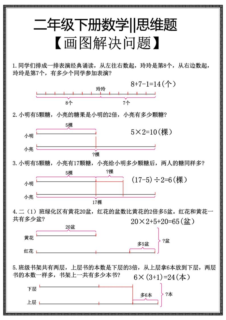 二年级下数学【思维题】画图解决问题