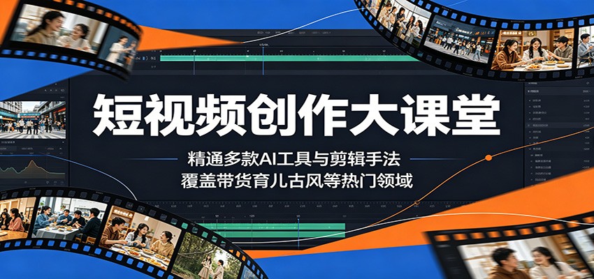 短视频创作大课堂：精通多款AI工具与剪辑手法，覆盖带货、育儿、古风等热门领域-创业信息网