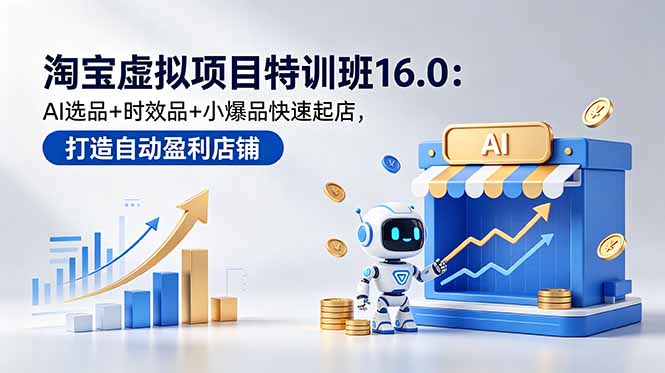 淘宝虚拟项目特训班16.0:AI选品+时效品+小爆品快速起店,打造自动盈利店铺
