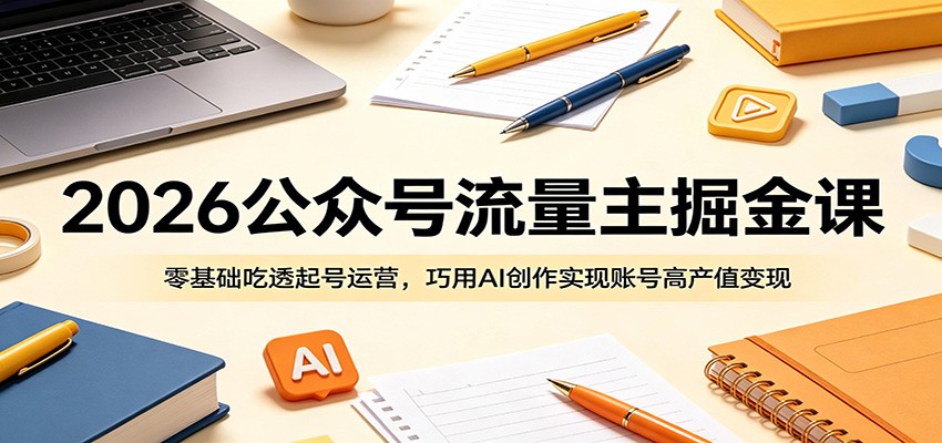 2026公众号流量主掘金课：零基础吃透起号运营，巧用AI创作实现账号高产值变现-创业信息网