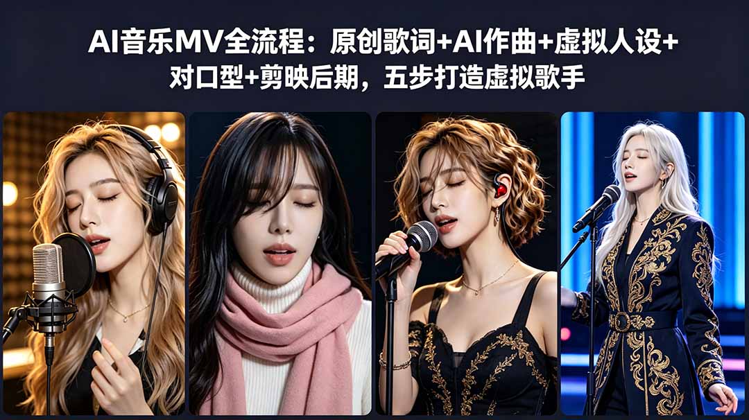 AI音乐MV全流程:原创歌词+AI作曲+虚拟人设+对口型+剪映后期,五步打造虚拟歌手