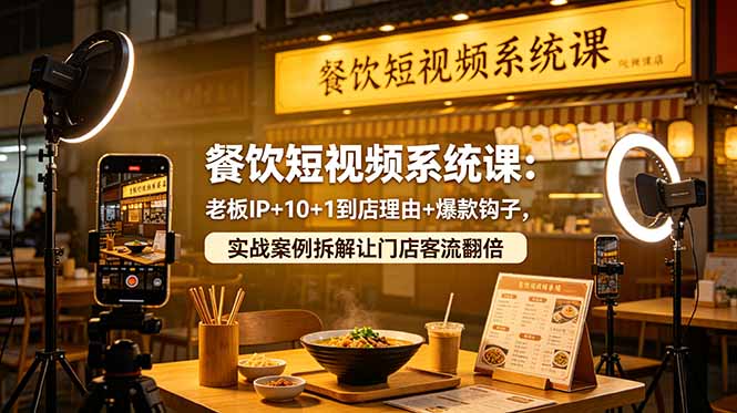 餐饮短视频系统课:老板IP+10+1到店理由+爆款钩子,实战案例拆解让门店客流翻倍
