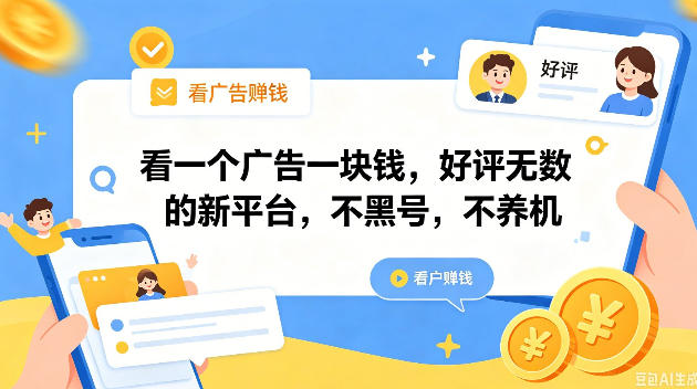 看一个广告一块钱,好评无数的新平台,不黑号,不养机,一撸几十块钱还是不错的【揭秘】