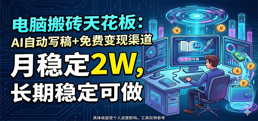 电脑搬砖天花板:AI自动写稿+免费变现渠道,月稳定2W,长期稳定可做-创业信息网