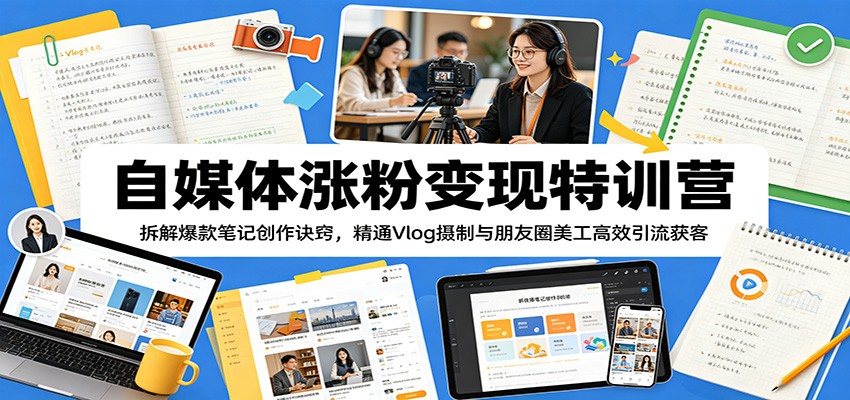 自媒体涨粉变现特训营：拆解爆款笔记创作诀窍，精通Vlog摄制与朋友圈美工高效引流获客-创业信息网