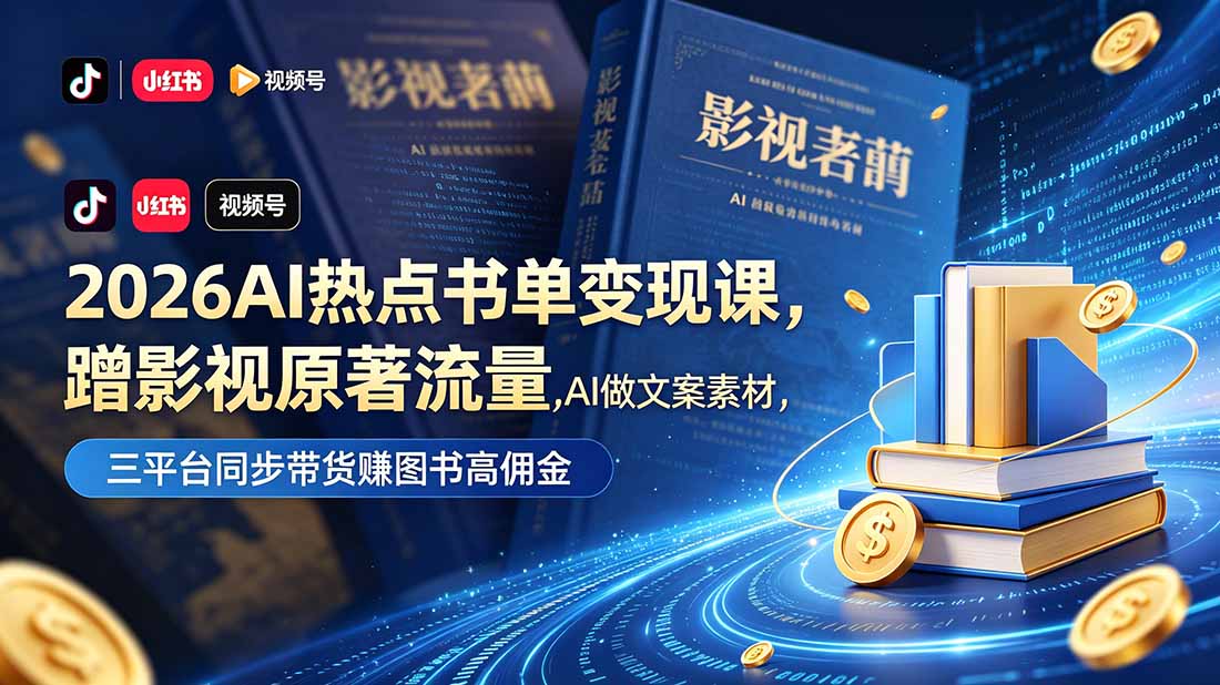 2026AI热点书单变现课,蹭影视原著流量,AI做文案素材,三平台同步带货赚图书高佣金
