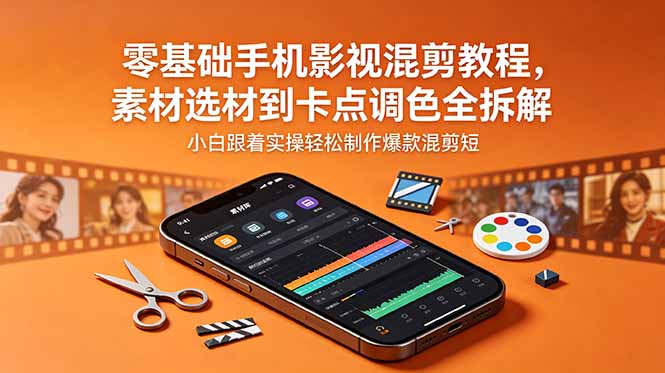 零基础手机影视混剪教程,素材选材到卡点调色全拆解,小白跟着实操轻松制作爆款混剪短片