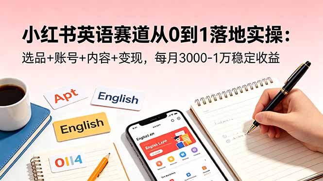 小红书英语赛道从0到1落地实操:选品+账号+内容+变现,每月3000-1万稳定收益