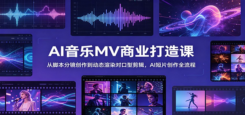 AI音乐MV商业打造课：从脚本分镜创作到动态渲染对口型剪辑，AI短片创作全流程-创业信息网