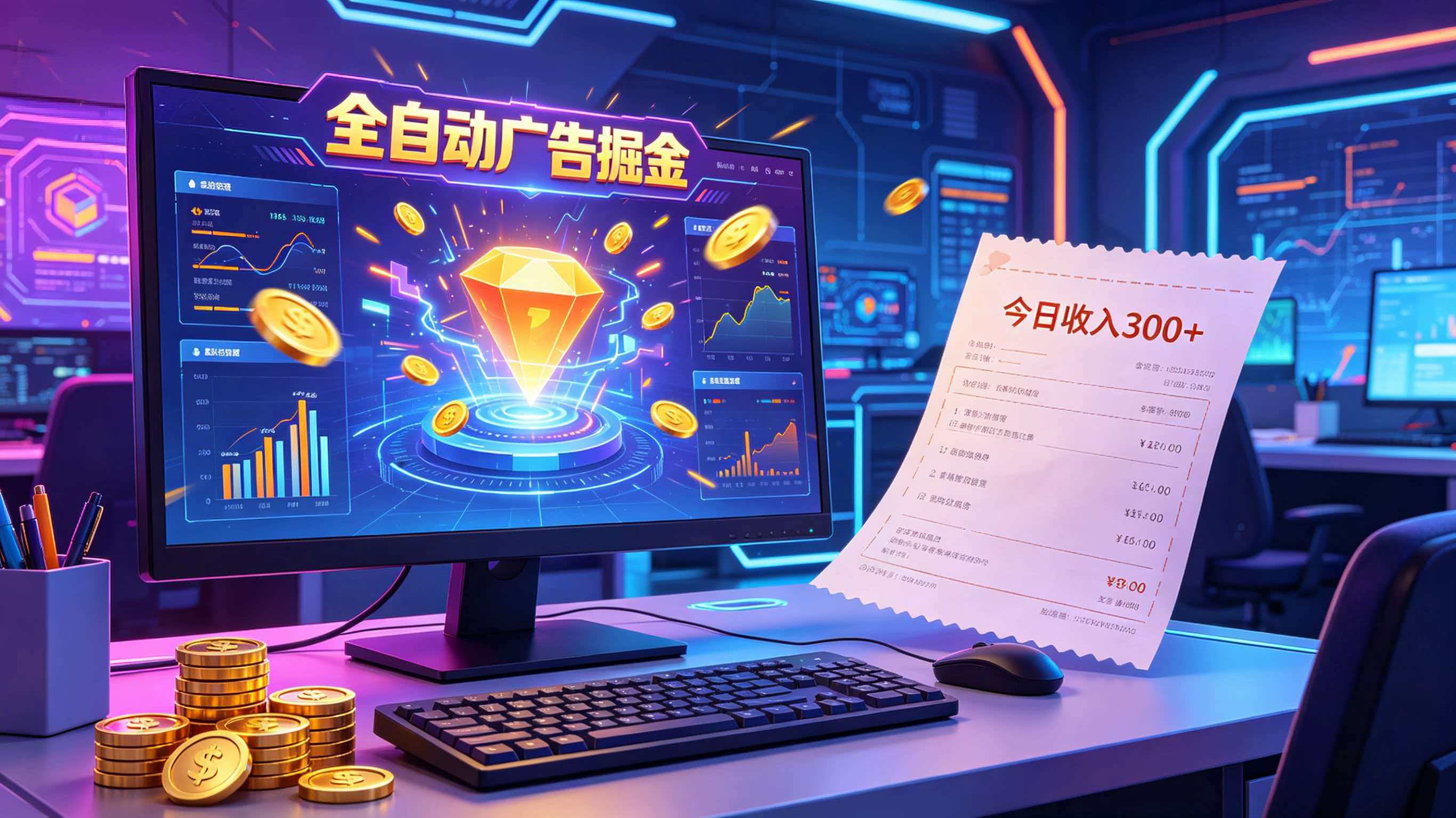 全自动广告掘金，日入300+。全程Ai自动化运行，解放双手，时间自由。收益稳定-创业信息网