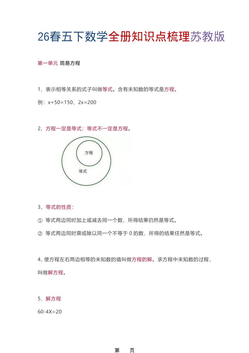 26春五年级下数学全册知识点梳理《苏教版》-创业信息网