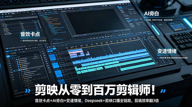 剪映从零到百万剪辑师!音效卡点+AI旁白+变速情绪,Deepseek+剪映口播全链路,剪辑效率翻3倍