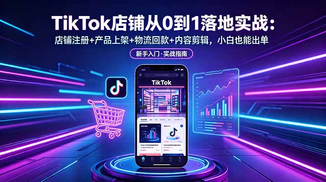 TikTok店铺从0到1落地实战:店铺注册+产品上架+物流回款+内容剪辑,小白也能出单