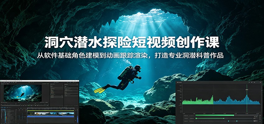洞穴潜水探险短视频创作课：从软件基础角色建模到动画跟踪渲染，打造专业洞潜科普作品-创业信息网