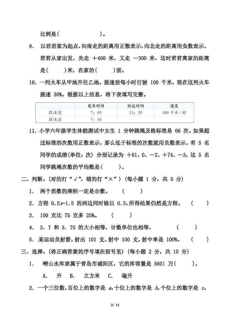 2026小升初六年级下册数学期末复习