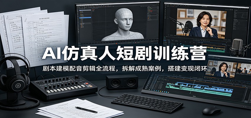 AI仿真人短剧训练营：剧本建模配音剪辑全流程，拆解成熟案例，搭建变现闭环-创业信息网