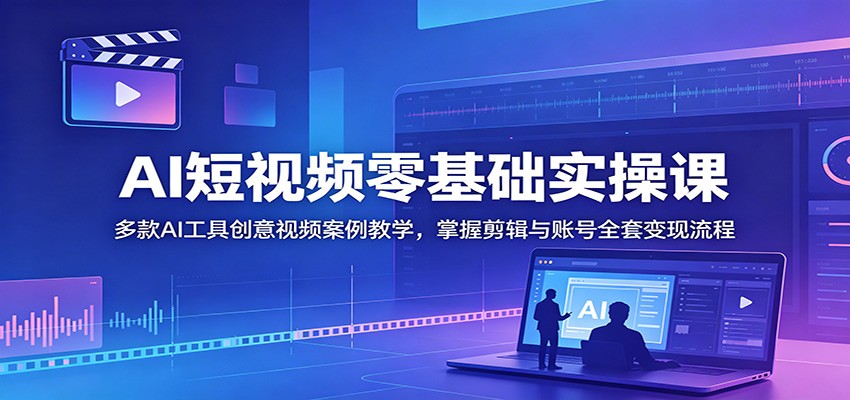 AI短视频零基础实操课：多款AI工具创意视频案例教学，掌握剪辑与账号全套变现流程-创业信息网