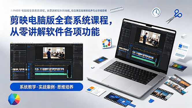 剪映电脑版全套系统课程,从零讲解软件各项功能,结合海量实战案例培养专业剪辑思维