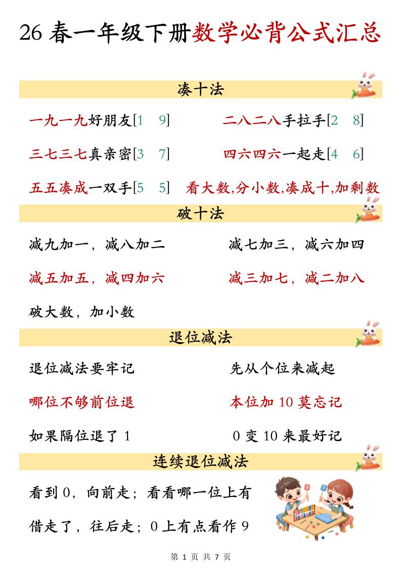 26春一年级下数学期末必背公式汇总-创业信息网