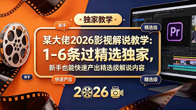 某大佬2026影视解说教学:1-6条过精选独家,新手也能快速产出精选级解说内容