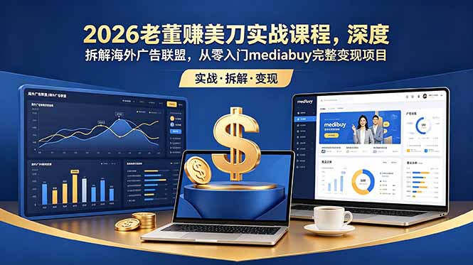 2026老董赚美刀实战课程,深度拆解海外广告联盟,从零入门mediabuy完整变现项目