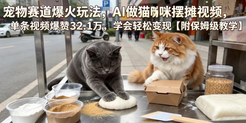 宠物赛道爆火玩法，AI做猫咪摆摊视频，单条视频爆赞32.1万，学会轻松变现【附保姆级教学】-创业信息网