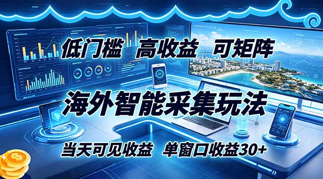 海外智能采集玩法，低门槛高单价可矩阵，当天可见收益，单窗口30+-创业信息网