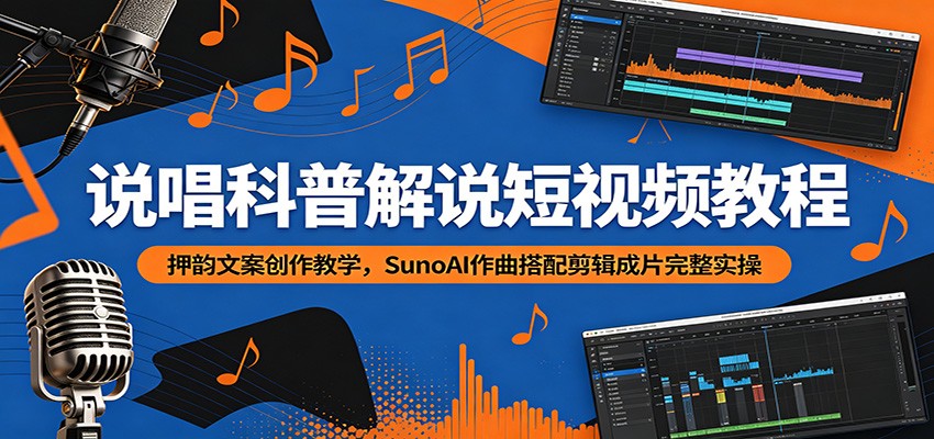 说唱科普解说短视频教程：押韵文案创作教学，SunoAI作曲搭配剪辑成片完整实操-创业信息网